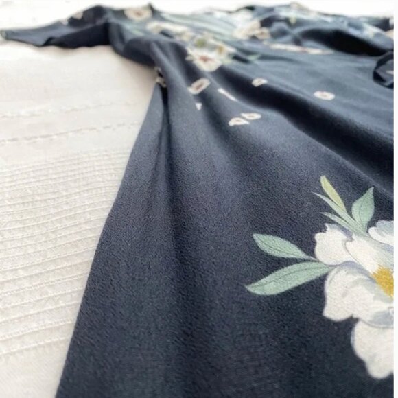 LACAUSA NAVY FLORAL WRAP MIDI DRESS - XS - Picture 6 of 8